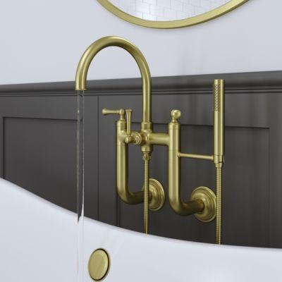 Pfister Brushed Gold Wall Mount 2-handle Tub Filler With Hand Shower LG6-3TBBG