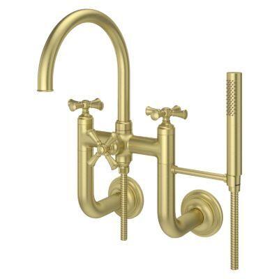 Pfister Brushed Gold Wall Mount 2-handle Tub Filler With Hand Shower LG6-3TBBG