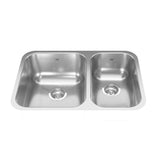 KINDRED NDC1827RU-9N Reginox 26.88-in LR x 17.75-in FB x 8.5-in DP Undermount Double Bowl Stainless Steel Kitchen Sink In Linear Brushed Bowls  with Silk Finished Rim