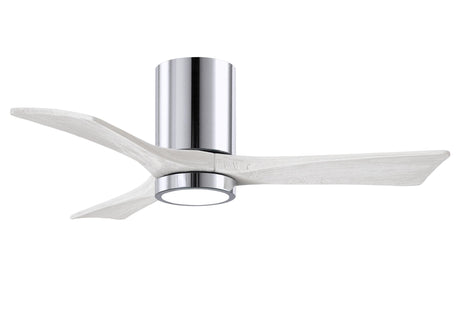 Matthews Fan IR3HLK-CR-MWH-42 Irene-3HLK three-blade flush mount paddle fan in Polished Chrome finish with 42” solid matte white wood blades and integrated LED light kit.