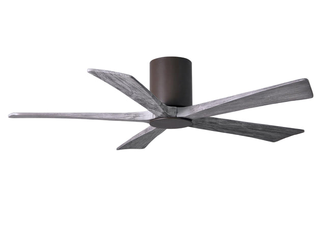 Matthews Fan IR5HLK-TB-BW-52 IR5HLK five-blade flush mount paddle fan in Textured Bronze finish with 52” solid barn wood tone blades and integrated LED light kit.