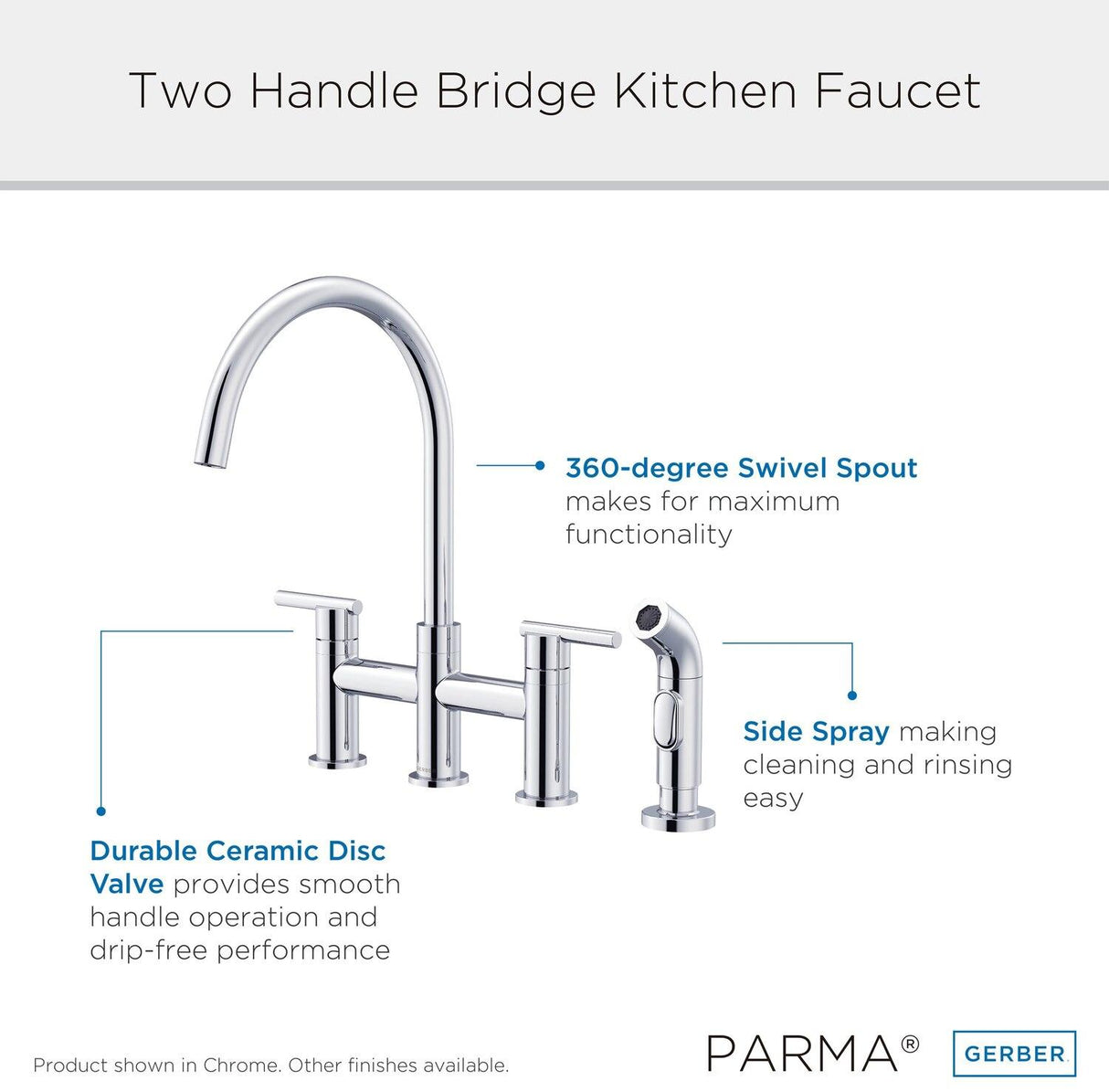 Gerber D424458 Chrome Parma Two Handle Bridge Faucet