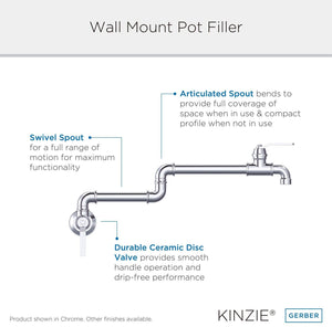 Gerber D205037 Chrome Kinzie Wall Mount Pot Filler