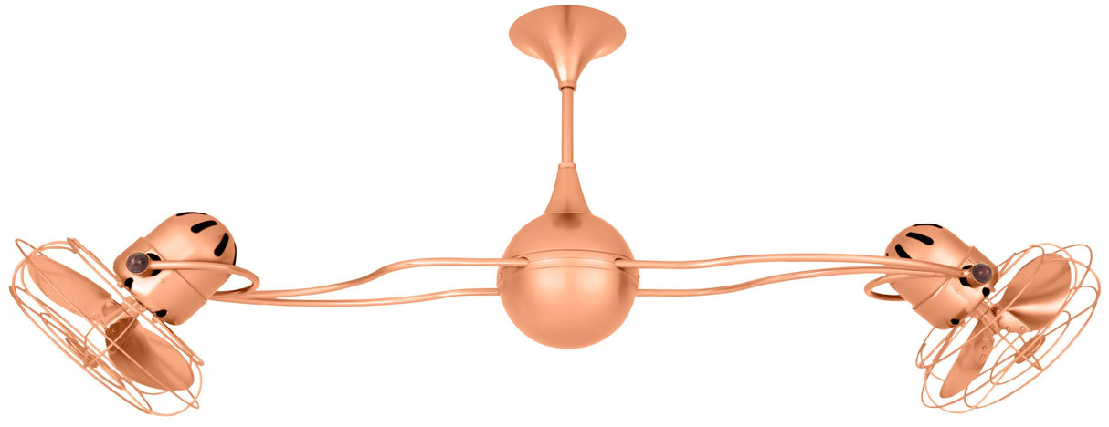 Matthews Fan IV-BRCP-MTL Italo Ventania 360° dual headed rotational ceiling fan in brushed copper finish with metal blades.