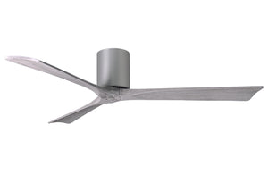Matthews Fan IR3H-BN-BW-60 Irene-3H three-blade flush mount paddle fan in Brushed Nickel finish with 60” solid barn wood tone blades. 