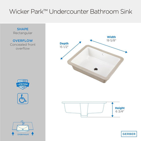 Gerber G0012791 White Wicker Park Rectangular Undercounter Bathroom Sink