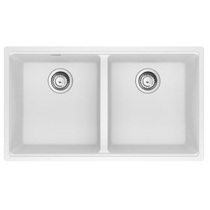 FRANKE MAG1201515-PWT-S Maris Undermount 33-in x 18.94-in Granite Double Bowl Kitchen Sink in Polar White In Polar White