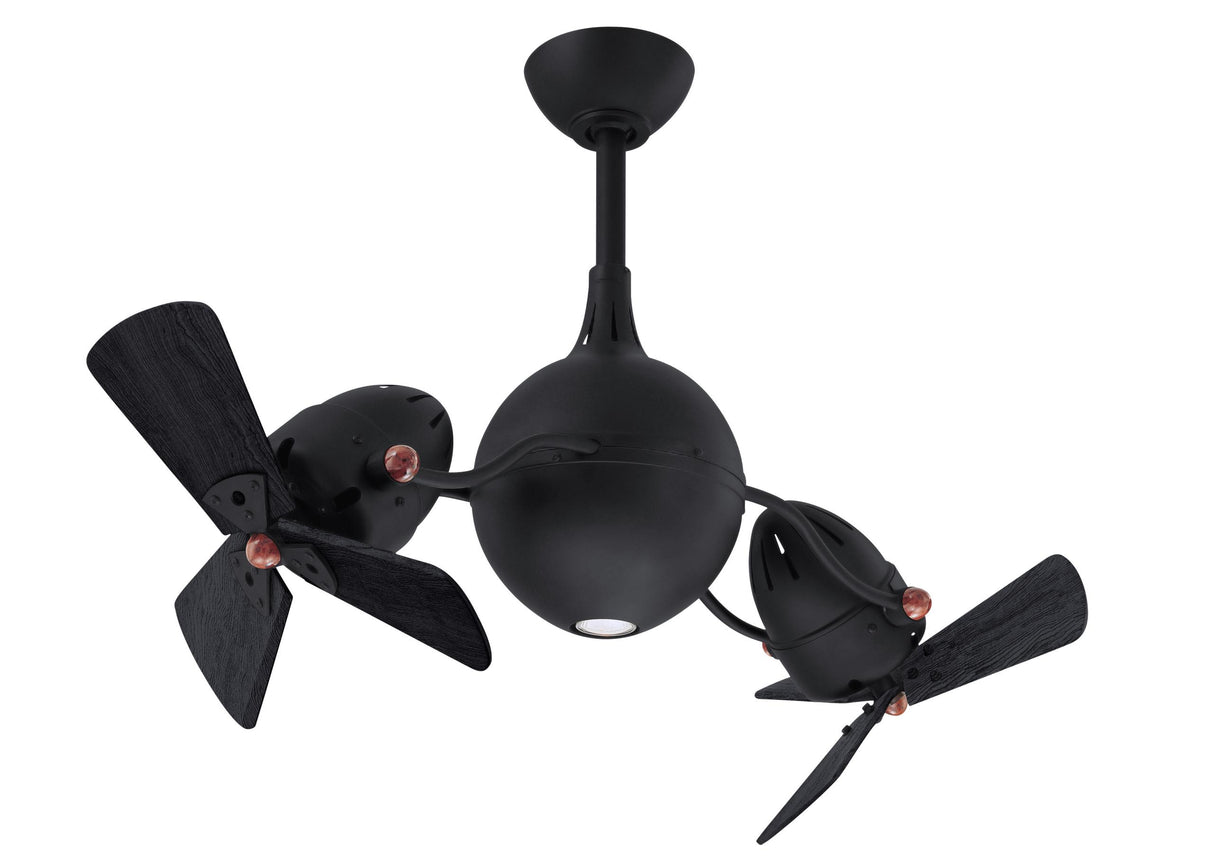 Matthews Fan AQ-BK-WDBK Acqua 360° rotational 3-speed ceiling fan in matte black finish with solid matte black wood blades and light kit.