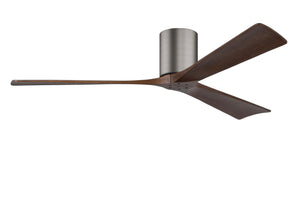 Matthews Fan IR3H-BP-WA-60 Irene-3H three-blade flush mount paddle fan in Brushed Pewter finish with 60” solid walnut tone blades. 