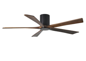 Matthews Fan IR5HLK-BK-WA-60 IR5HLK five-blade flush mount paddle fan in Matte Black finish with 60” solid walnut tone blades and integrated LED light kit.