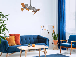 Matthews Fan DGLK-BN-WDBW Dagny 360° double-headed rotational ceiling fan with light kit in Brushed Nickel finish with solid barn wood blades.