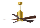 Matthews Fan PA5-BRBR-WA-42 Patricia-5 five-blade ceiling fan in Brushed Brass finish with 42” solid walnut tone blades and dimmable LED light kit 