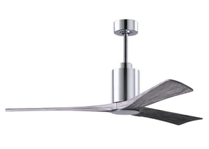 Matthews Fan PA3-CR-BW-60 Patricia-3 three-blade ceiling fan in Polished Chrome finish with 60” solid barn wood tone blades and dimmable LED light kit 
