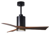 Matthews Fan PA3-BK-WA-42 Patricia-3 three-blade ceiling fan in Matte Black finish with 42” solid walnut tone blades and dimmable LED light kit 