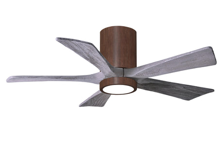 Matthews Fan IR5HLK-WN-BW-42 IR5HLK five-blade flush mount paddle fan in Walnut finish with 42” solid barn wood tone blades and integrated LED light kit.