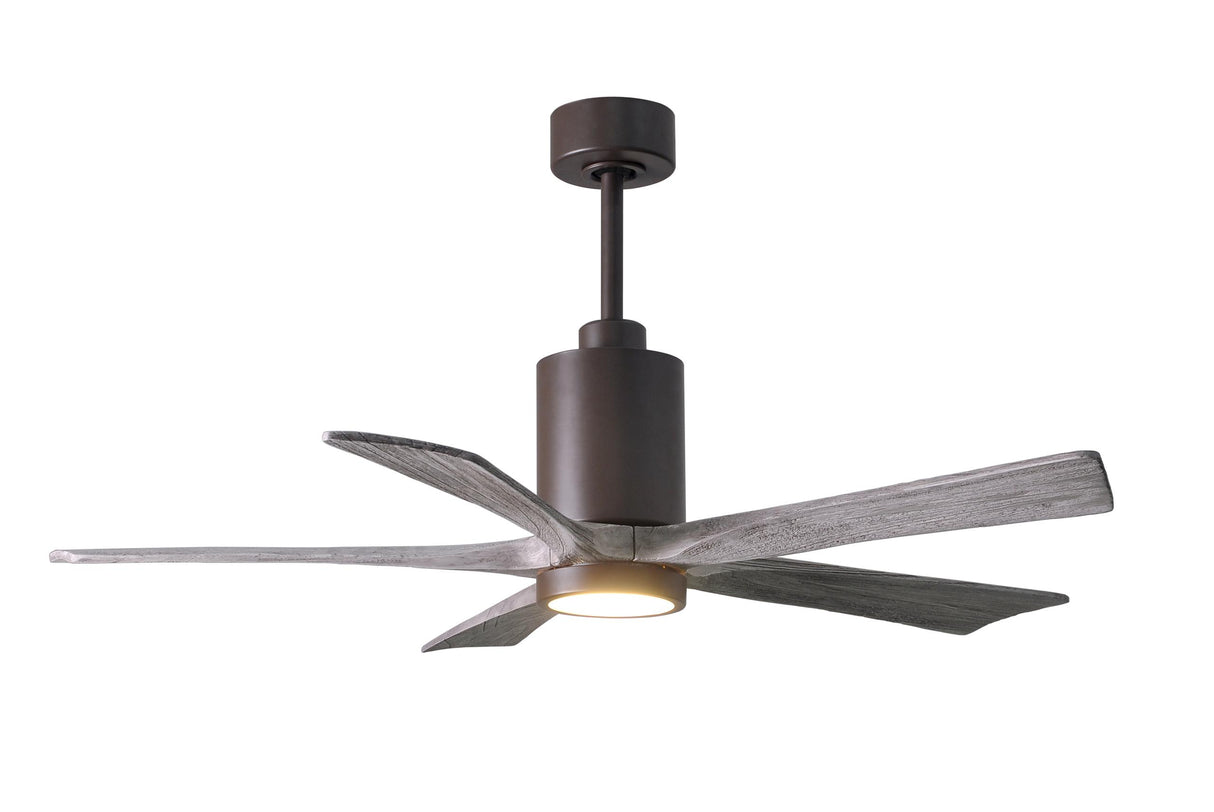 Matthews Fan PA5-TB-BW-52 Patricia-5 five-blade ceiling fan in Textured Bronze finish with 52” solid barn wood tone blades and dimmable LED light kit 