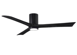 Matthews Fan IR3HLK-BK-BK-60 Irene-3HLK three-blade flush mount paddle fan in Matte Black finish with 60” solid matte black wood blades and integrated LED light kit.