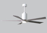 Matthews Fan PA5-WH-BW-60 Patricia-5 five-blade ceiling fan in Gloss White finish with 60” solid barn wood tone blades and dimmable LED light kit 