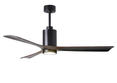 Matthews Fan PA3-BK-WA-60 Patricia-3 three-blade ceiling fan in Matte Black finish with 60” solid walnut tone blades and dimmable LED light kit 