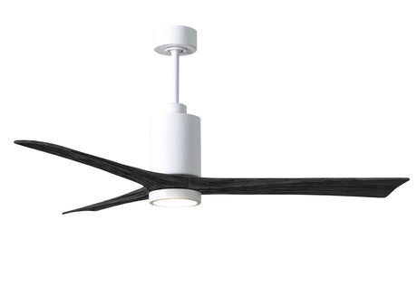 Matthews Fan PA3-WH-BK-60 Patricia-3 three-blade ceiling fan in Gloss White finish with 60” solid matte black wood blades and dimmable LED light kit 