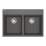FRANKE MAG6201515-SHG-S Maris Topmount 33-in x 22-in Granite Double Bowl Kitchen Sink in Stone Grey In Stone Grey