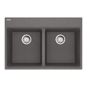 FRANKE MAG6201515-SHG-S Maris Topmount 33-in x 22-in Granite Double Bowl Kitchen Sink in Stone Grey In Stone Grey