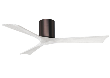 Matthews Fan IR3H-BB-MWH-52 Irene-3H three-blade flush mount paddle fan in Brushed Bronze finish with 52” solid matte white wood blades. 