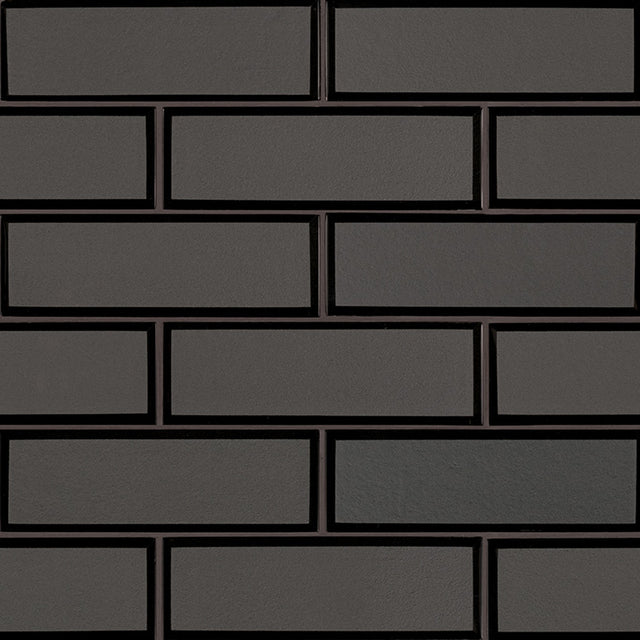 Metallic gray bevel subway 11.73X11.73 glass mesh mounted mosaic tile SMOT GLSST MEGRBE8MM product shot multiple tiles angle view