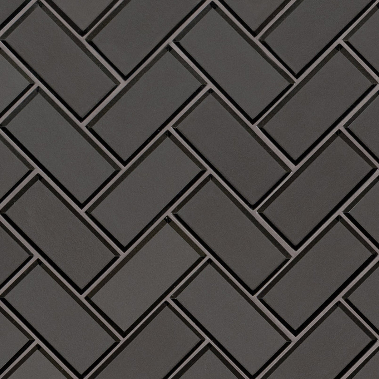 Metallic gray bevel herringbone 11.08X13.86 glass mesh mounted mosaic tile SMOT-GLS-MEGRBEHB8MM product shot multiple tiles top view