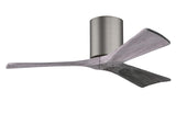 Matthews Fan IR3H-BP-BW-42 Irene-3H three-blade flush mount paddle fan in Brushed Pewter finish with 42” solid barn wood tone blades. 