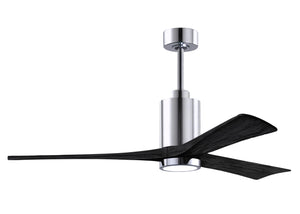 Matthews Fan PA3-CR-BK-60 Patricia-3 three-blade ceiling fan in Polished Chrome finish with 60” solid matte black wood blades and dimmable LED light kit 