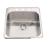 KINDRED QSL2020-7-3N Steel Queen 20-in LR x 20.5-in FB x 7-in DP Drop In Single Bowl 3-Hole Stainless Steel Kitchen Sink In Satin Finished Bowl with Mirror Finished Rim