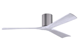 Matthews Fan IR3H-BP-MWH-60 Irene-3H three-blade flush mount paddle fan in Brushed Pewter finish with 60” solid matte white wood blades. 