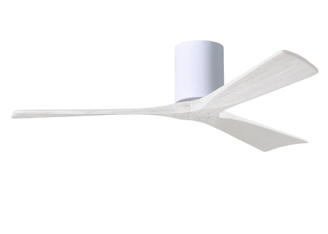 Matthews Fan IR3H-WH-MWH-52 Irene-3H three-blade flush mount paddle fan in Gloss White finish with 52” solid matte white wood blades. 