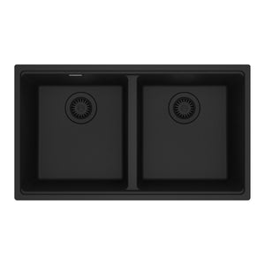 FRANKE MAG1201414-MBK Maris Undermount 31-in x 17.81-in Granite Double Bowl Kitchen Sink in Matte Black In Matte Black