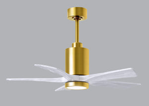 Matthews Fan PA5-BRBR-MWH-42 Patricia-5 five-blade ceiling fan in Brushed Brass finish with 42” solid matte white wood blades and dimmable LED light kit 