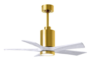 Matthews Fan PA5-BRBR-MWH-42 Patricia-5 five-blade ceiling fan in Brushed Brass finish with 42” solid matte white wood blades and dimmable LED light kit 