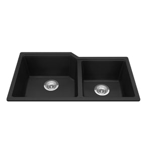 KINDRED MGC2034U-9MBKN Granite Series 33.88-in LR x 19.69-in FB Undermount Double Bowl Granite Kitchen Sink in Matte Black In Matte Black