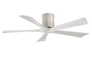 Matthews Fan IR5H-BW-MWH-52 Irene-5H five-blade flush mount paddle fan in Barn Wood finish with 52” solid matte white wood blades. 