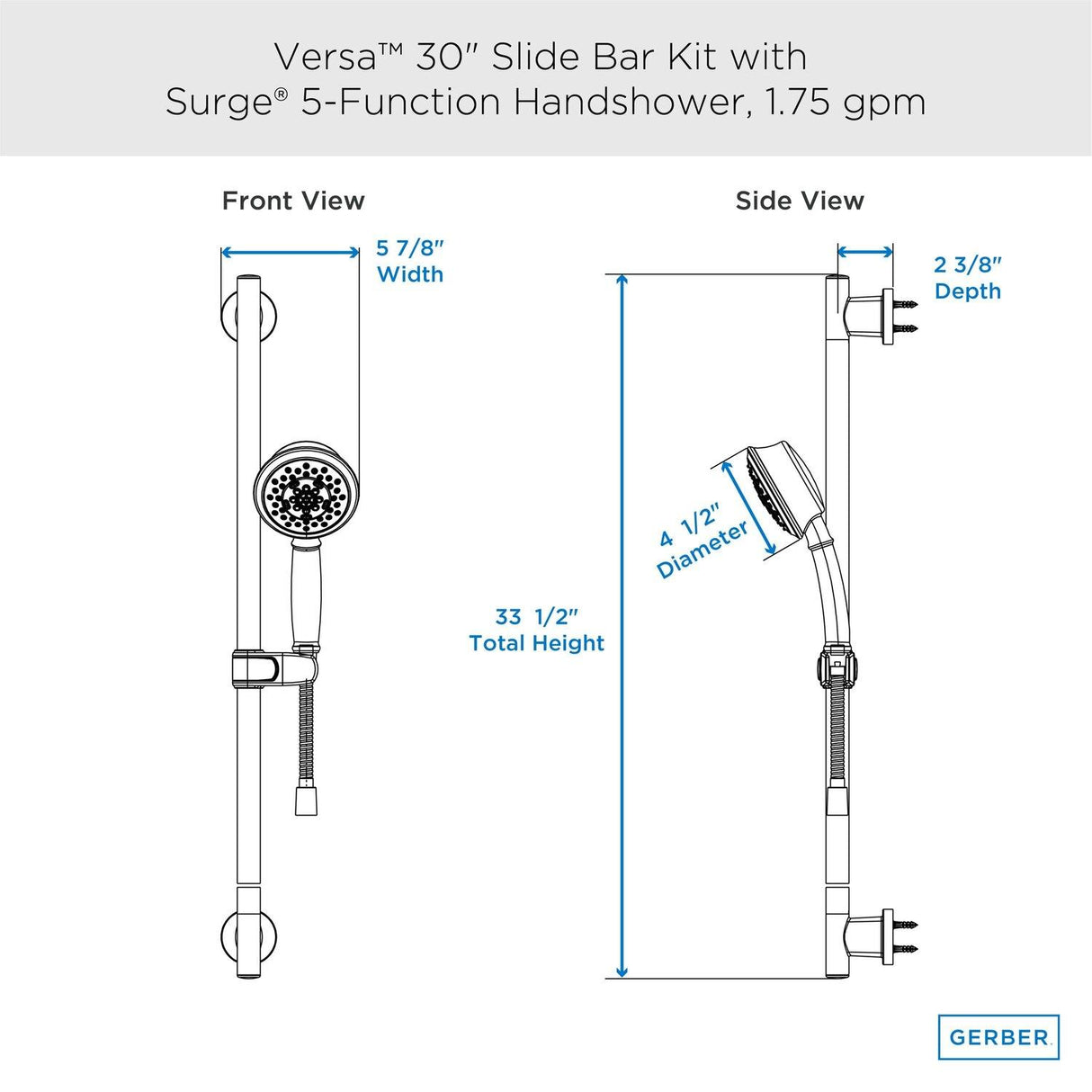Gerber D461725BN Brushed Nickel Versa 30" Slide Bar Assembly With Surge 5-FUN...