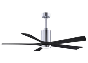 Matthews Fan PA5-CR-BK-60 Patricia-5 five-blade ceiling fan in Polished Chrome finish with 60” solid matte black wood blades and dimmable LED light kit 