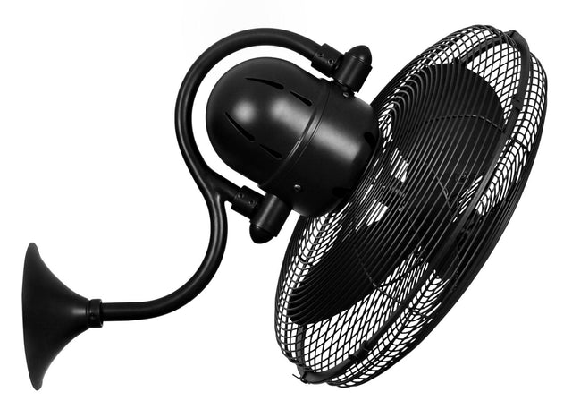 Matthews Fan LL-BK Laura 90° oscillating 3-speed wall fan in matte black  finish.