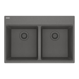 FRANKE MAG6201414-SHG Maris Topmount 31-in x 20.88-in Granite Double Bowl Kitchen Sink in Stone Grey In Stone Grey