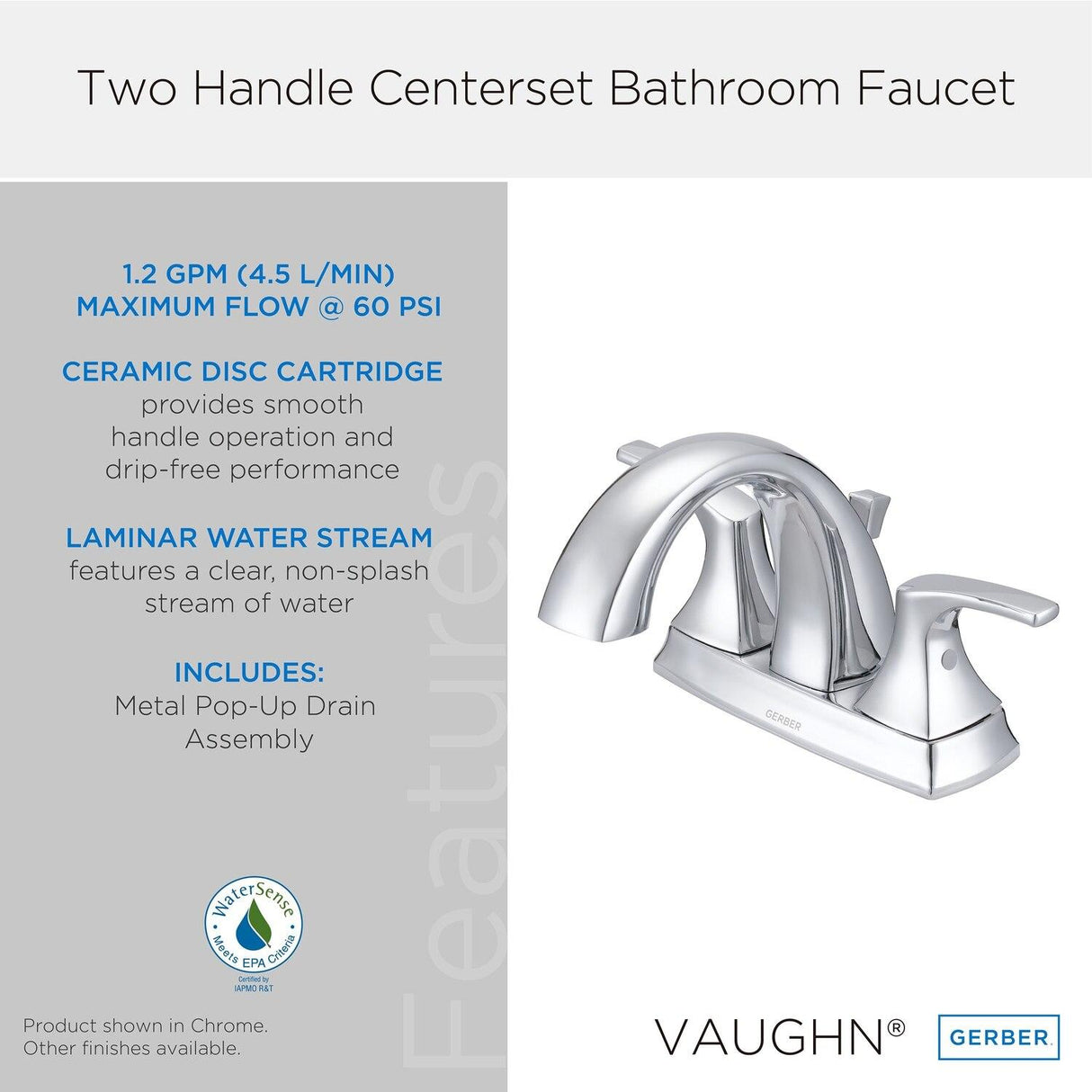 Gerber D307018BN Brushed Nickel Vaughn Two Handle Centerset Lavatory Faucet