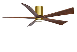 Matthews Fan IR5HLK-BRBR-WA-60 IR5HLK five-blade flush mount paddle fan in Brushed Brass finish with 60” solid matte white wood blades and integrated LED light kit.