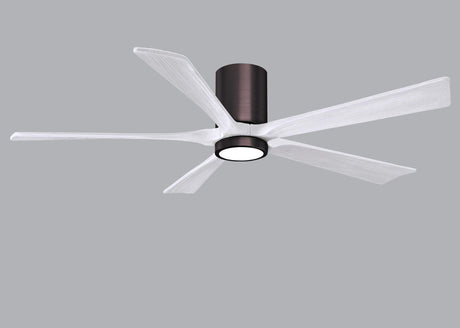 Matthews Fan IR5HLK-BB-MWH-60 IR5HLK five-blade flush mount paddle fan in Brushed Bronze finish with 60” solid matte white wood blades and integrated LED light kit.