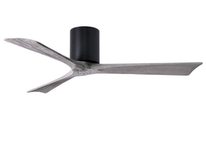 Matthews Fan IR3H-BK-BW-52 Irene-3H three-blade flush mount paddle fan in Matte Black finish with 52” solid barn wood tone blades.