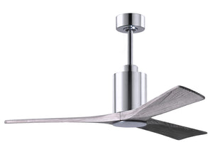 Matthews Fan PA3-CR-BW-52 Patricia-3 three-blade ceiling fan in Polished Chrome finish with 52” solid barn wood tone blades and dimmable LED light kit 