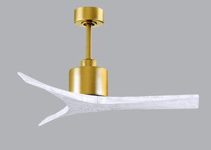 Matthews Fan MW-BRBR-MWH-42 Mollywood 6-speed contemporary ceiling fan in Brushed Brass finish with 42” solid matte white wood blades