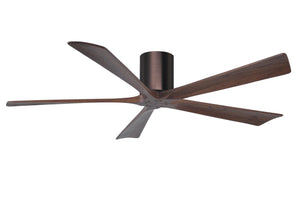 Matthews Fan IR5H-BB-WA-60 Irene-5H five-blade flush mount paddle fan in Brushed Bronze finish with 60” solid walnut tone blades. 